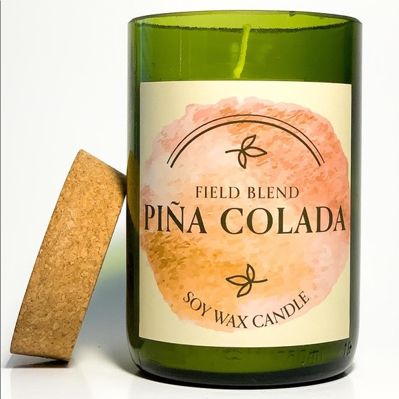 Recycled Wine Bottle Soy Wax Candle (Piña Colada) - Picture 1 of 5